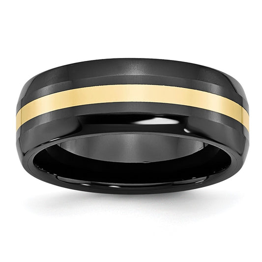 Ceramic Black with 14k Inlay 8mm Polished Band Size - 12