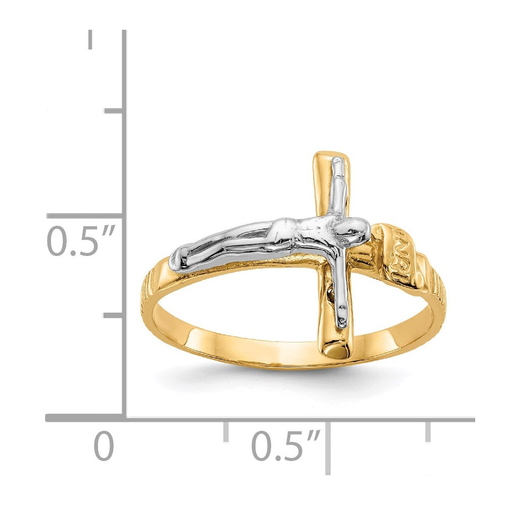 14k Two-tone Polished INRI Crucifix Ring Size 6.75