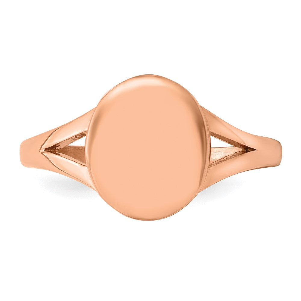 Stainless Steel Polished Rose IP-plated Oval Disc Ring Size - 6