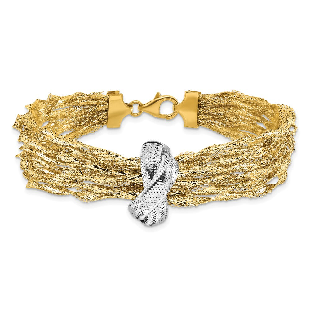 14K with Rhodium Polished Knot Mesh Multi-strand Bracelet 7.5  inches