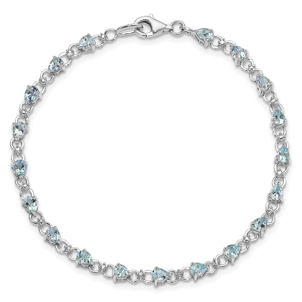 Sterling Silver Rhodium-plated Aquamarine and Diamond Bracelet 7 inches