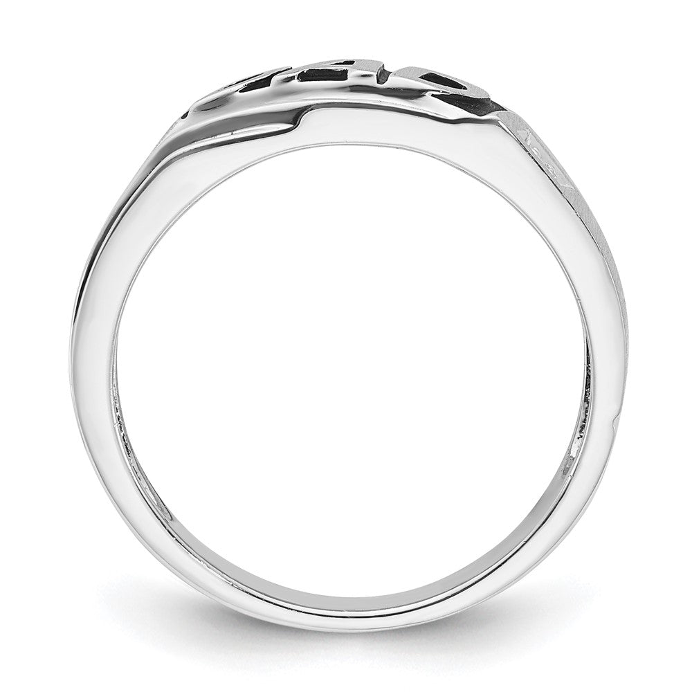Sterling Silver Polished and Brushed Enamel Dad Diamond Ring