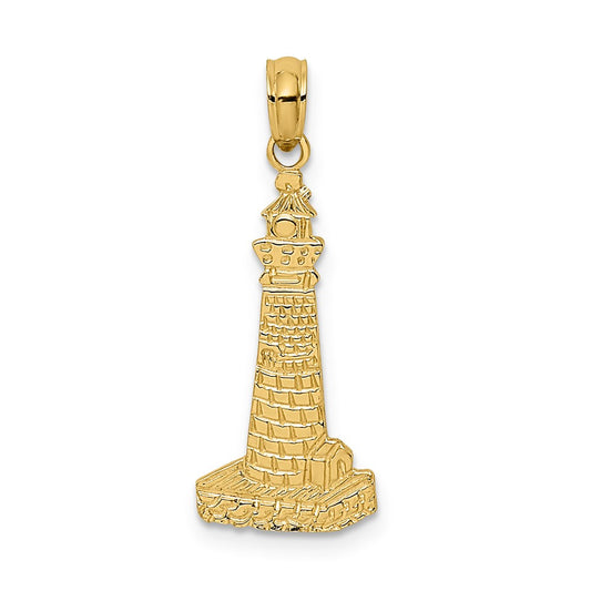 14K Flat and Textured Lighthouse Charm
