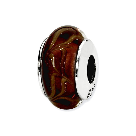 Sterling Silver Reflections Smokey Swirl Hand-blown Glass Bead