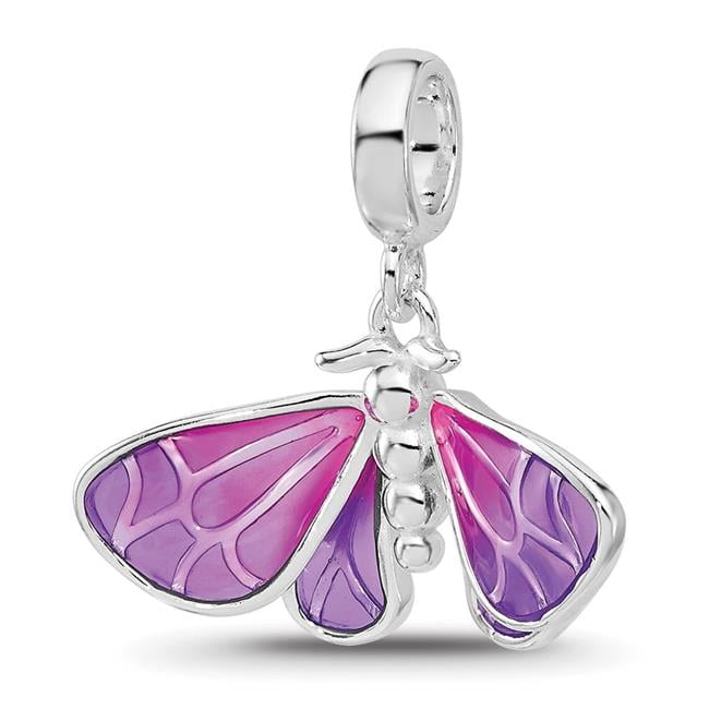Finest Gold Sterling Silver Reflections Rhodium-Plated Enameled Butterfly Dangle Bead