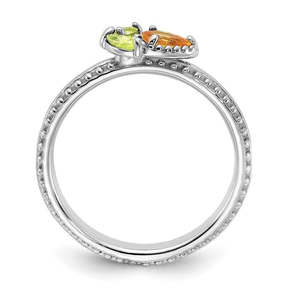 Sterling Silver Stackable Expressions Rhodium-plated Textured Citrine and Peridot Flower Ring Size -8