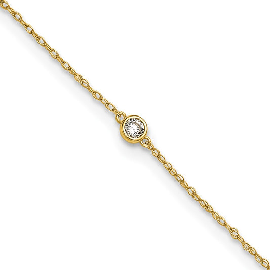 10k Polished Bezel-set CZ 10 inch Anklet