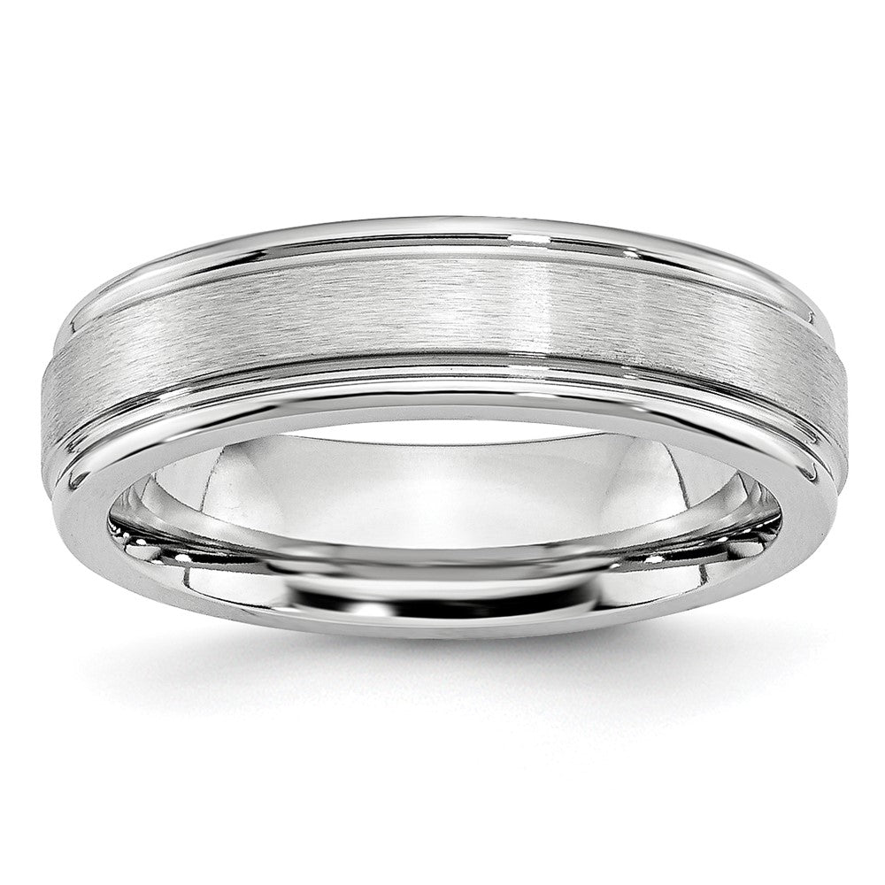 Cobalt Satin and Polished Ridged Edge 6mm Band Size - 7.5
