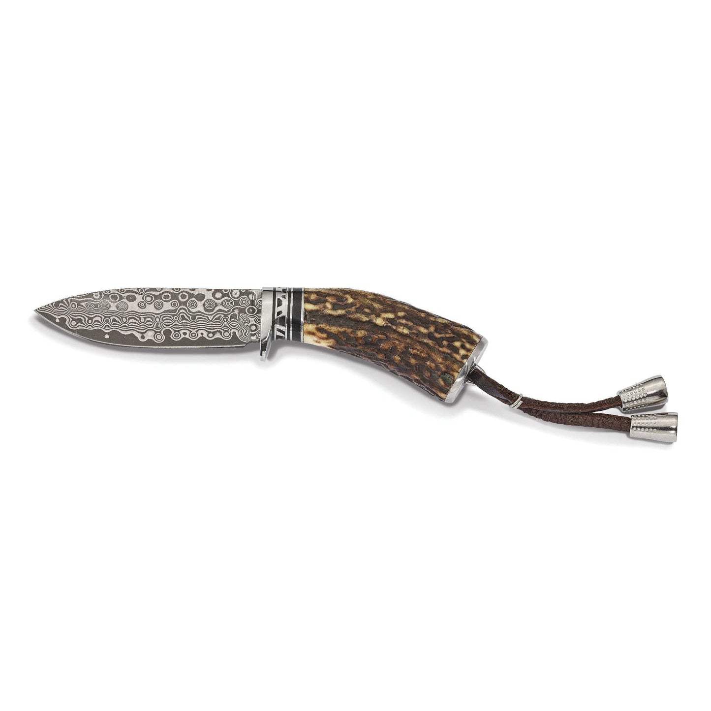 Luxury Giftware Damascus Steel 256 Layer Fixed Blade Staghorn Handle Hunting Knife with Leather Sheath and Gift Box QKND6722