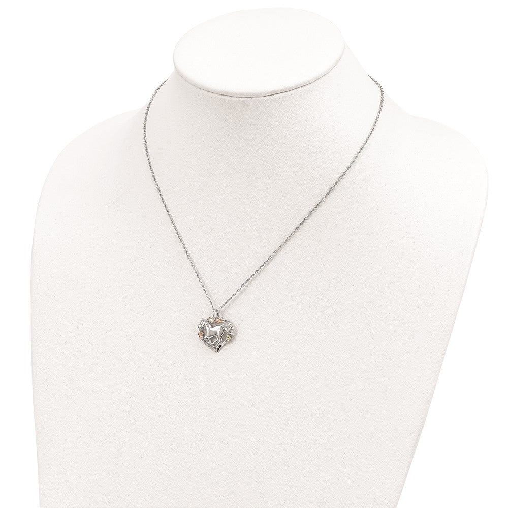 Landstrom's Mt. Rushmore Black Hills Sterling Silver 12K Gold Accents Horse Within Heart 18 inch Spring Ring Clasp Necklace 18 Inches