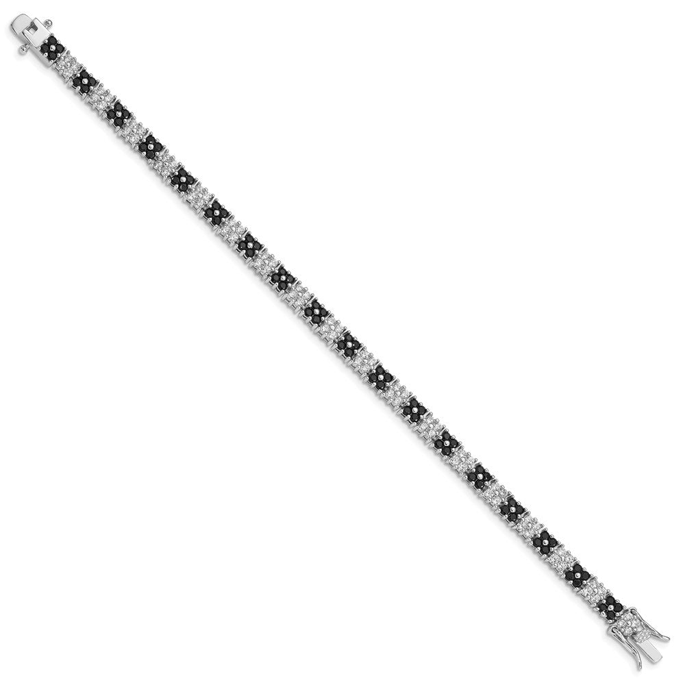 Sterling Silver Rhodium-plated 7in Black/White CZ Tennis Bracelet 7 inches