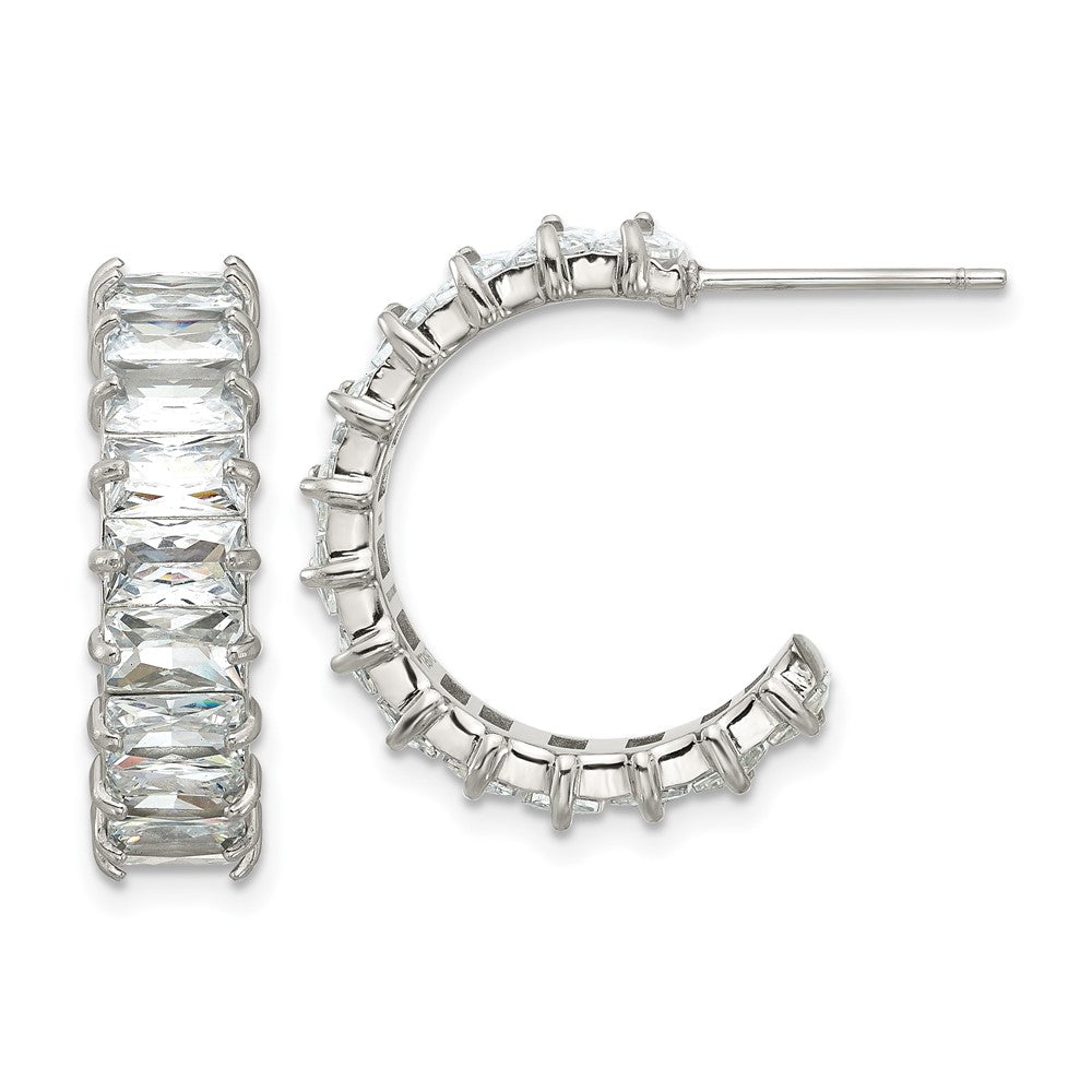 Chisel Stainless Steel Polished White Zircon J-Hoop Earrings