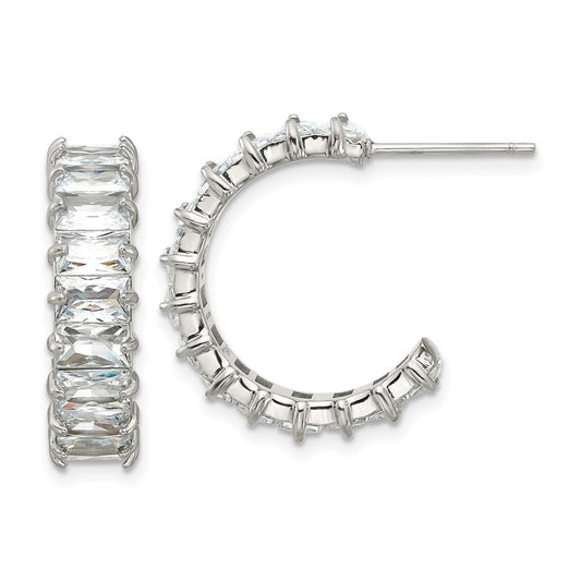 Chisel Stainless Steel Polished White Zircon J-Hoop Earrings