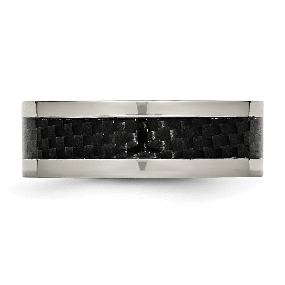 Titanium Polished w/Black Carbon Fiber Inlay 8mm Band Size - 9.5