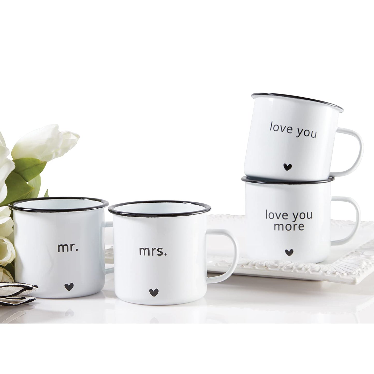 Santa Barbara Design Studio Wedding Enamelware Coffee Mugs, Set of 2, Mr. and Mrs