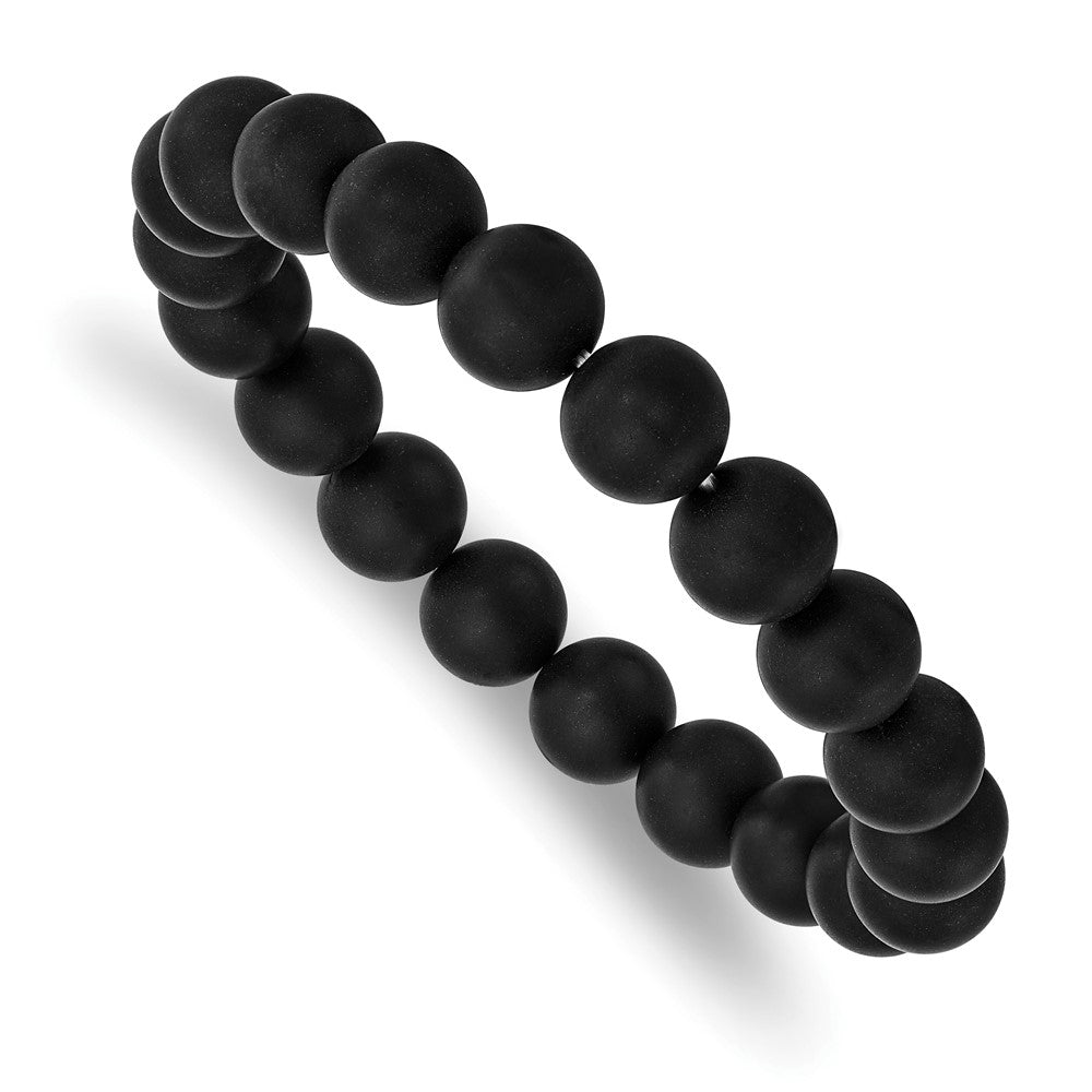 Black Agate Beaded Stretch Bracelet 6.5 inches