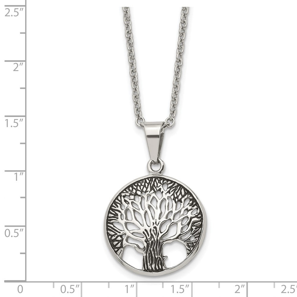 Stainless Steel Antiqued and Polished Tree of Life 20in Necklace