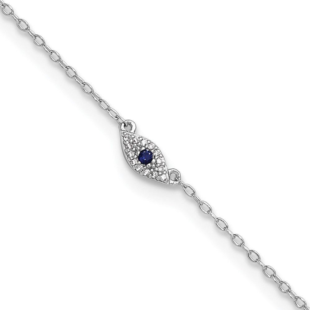 Sterling Silver Rhodium-plated Polished Blue & White CZ Eye 10in  Anklet 10 inches