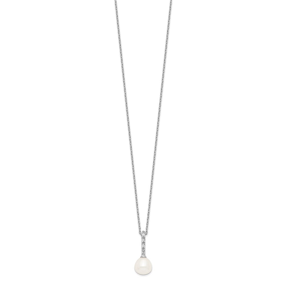 Sterling Silver Rhodium-plated 7-8mm White Teardrop Freshwater Cultured Pearl and CZ 17 inch Necklace 17 Inches
