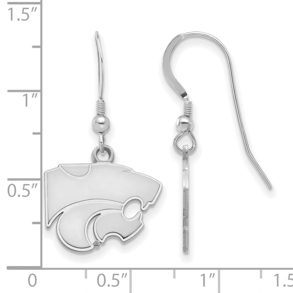 Sterling Silver Rhodium-plated LogoArt Kansas State University Wildcat Small Dangle Wire Earrings Q-SS007KSU