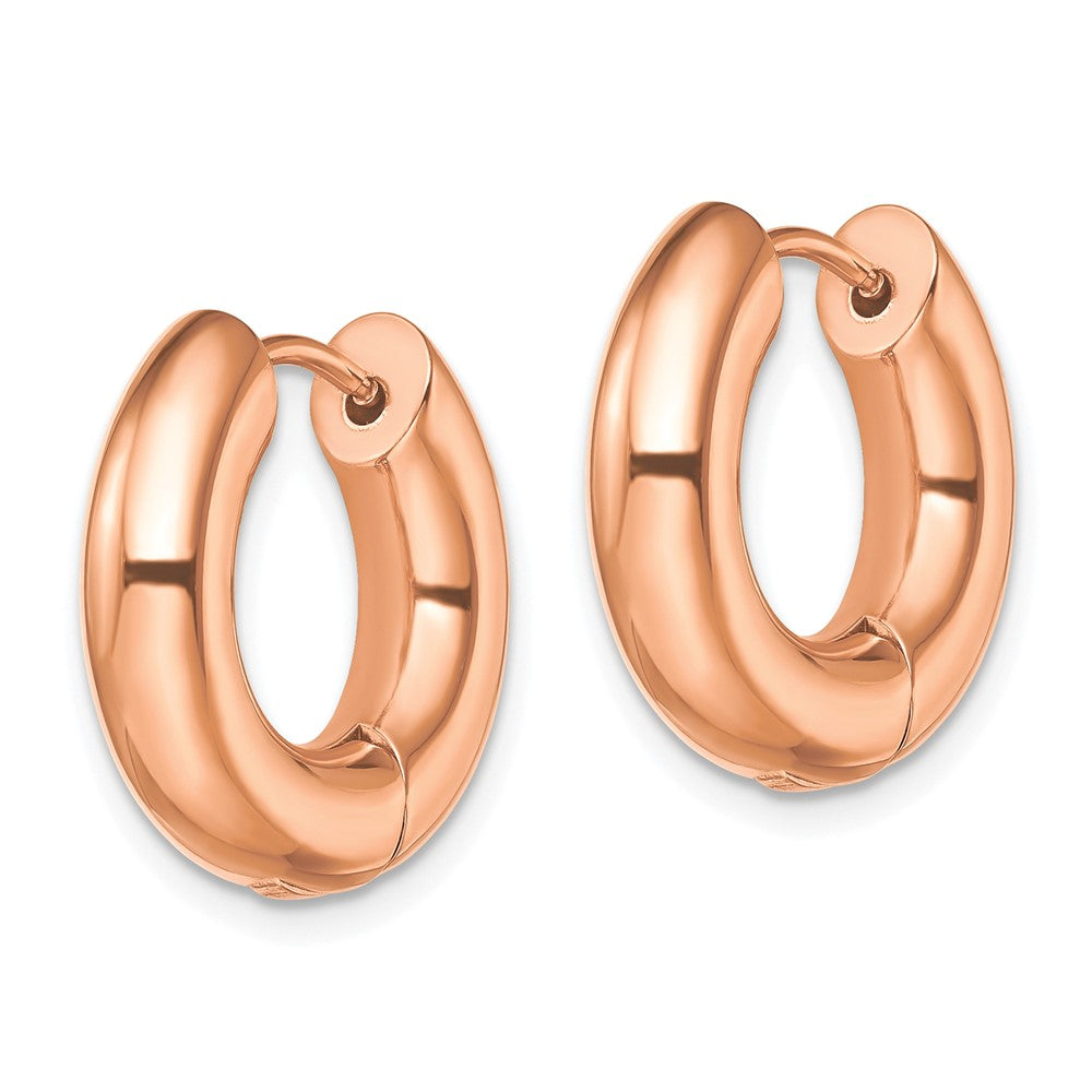 Stainless Steel Polished Rose IP-plated 5mm Hinged Hoop Earrings