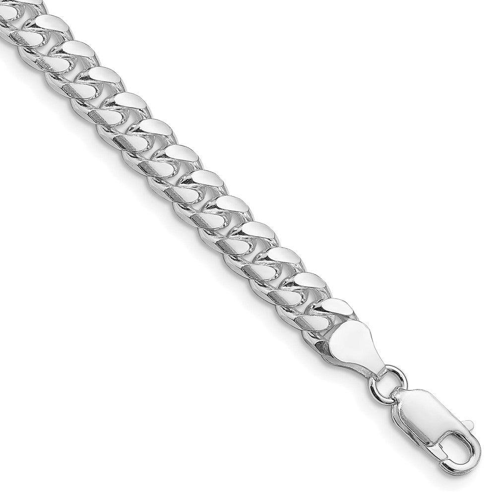 Sterling Silver Rhodium-plated 7mm Domed w/ Side D/C Curb Chain 9 inches