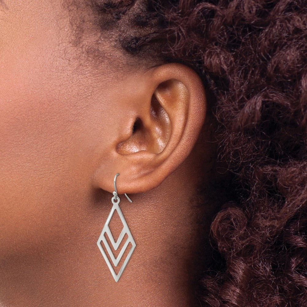 Stainless Steel Polished Diamond-shaped Dangle Shepherd Hook Earrings
