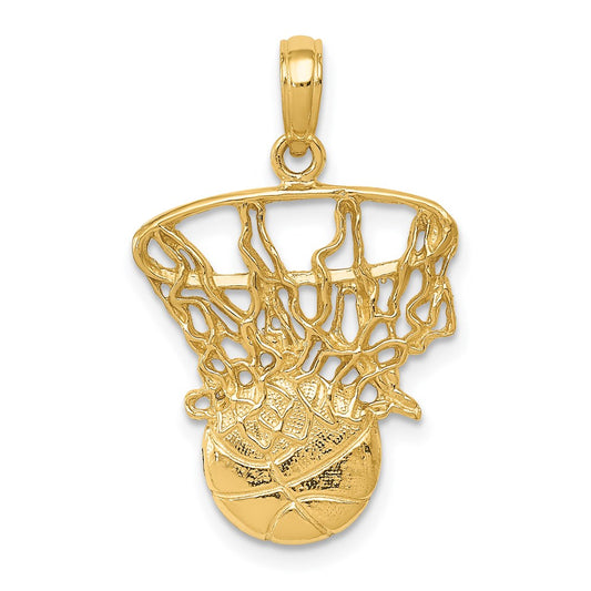 14k Swoosh Basketball and Net Pendant