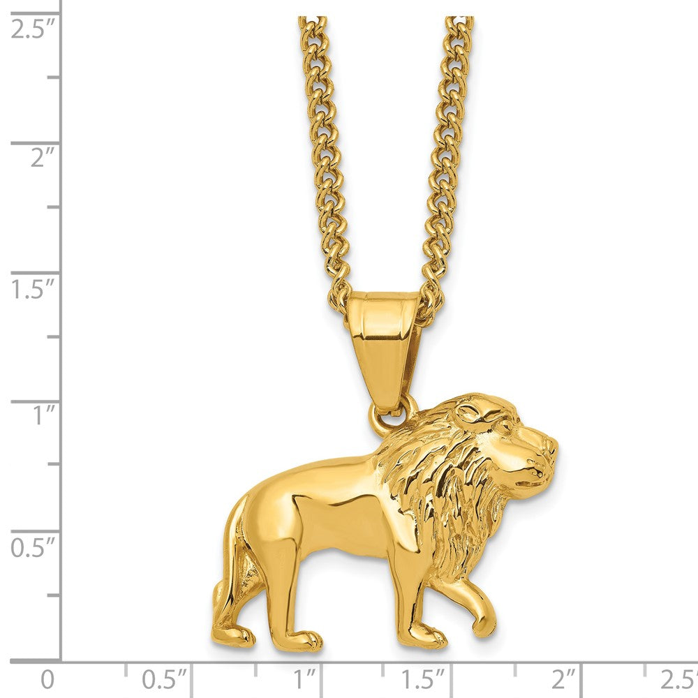 Stainless Steel Polished Yellow IP-plated Lion 24in Necklace
