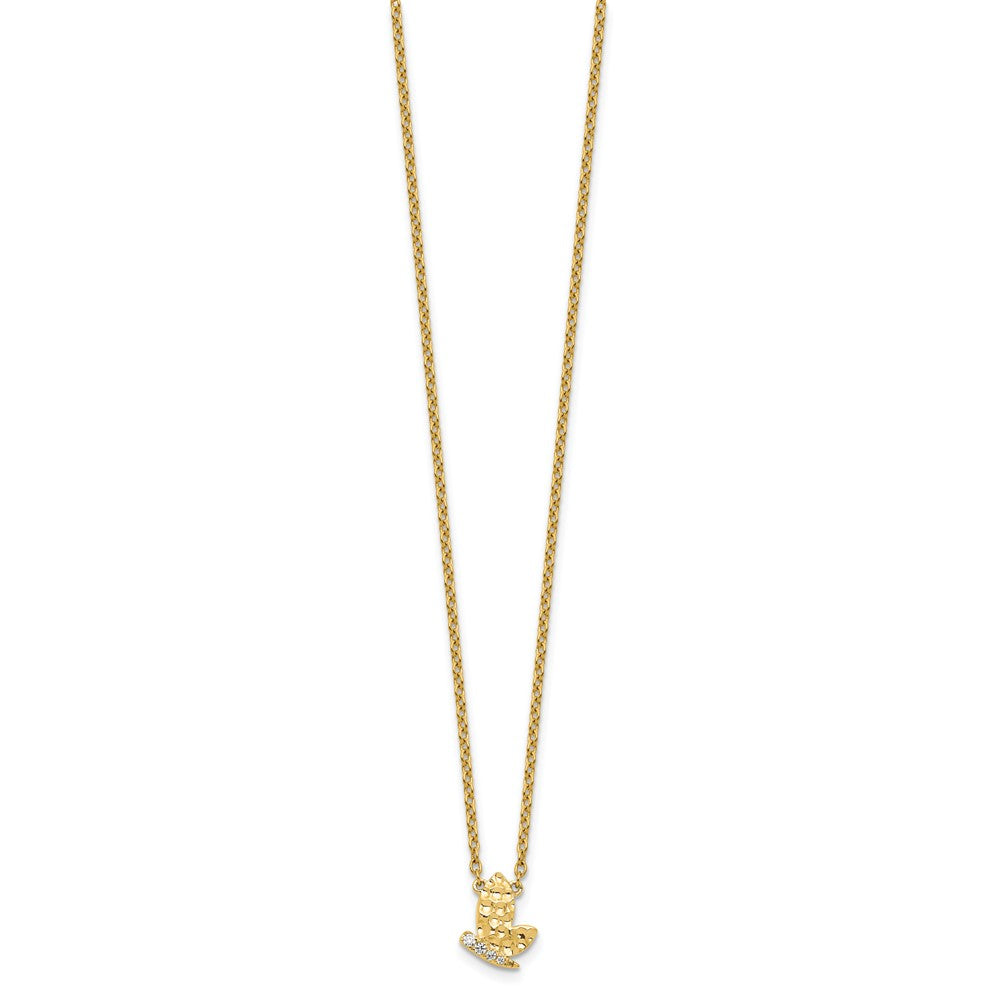 14K Polished and Hammered Diamond Butterfly Necklace