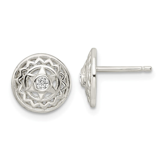 Sterling Silver CZ Heart Chakra Filigree Post Earrings