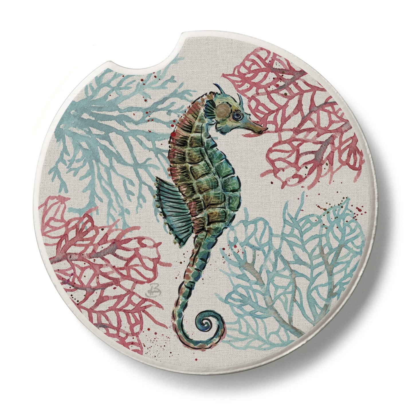 CounterArt Ocean Finds Seahorse 1 Pack Absorbent Stone Car Coaster 2.6 inch Round Made in the USA