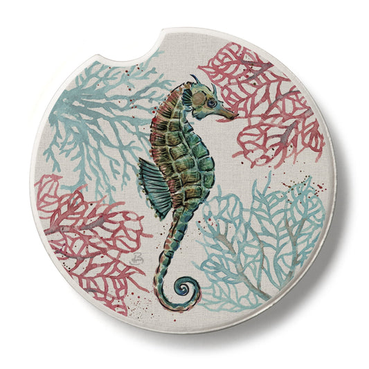 CounterArt Ocean Finds Seahorse 1 Pack Absorbent Stone Car Coaster 2.6 inch Round Made in the USA