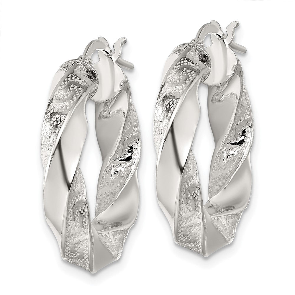 Sterling Silver Polished Greek Key 5mm Twisted tube Hoop Earrings
