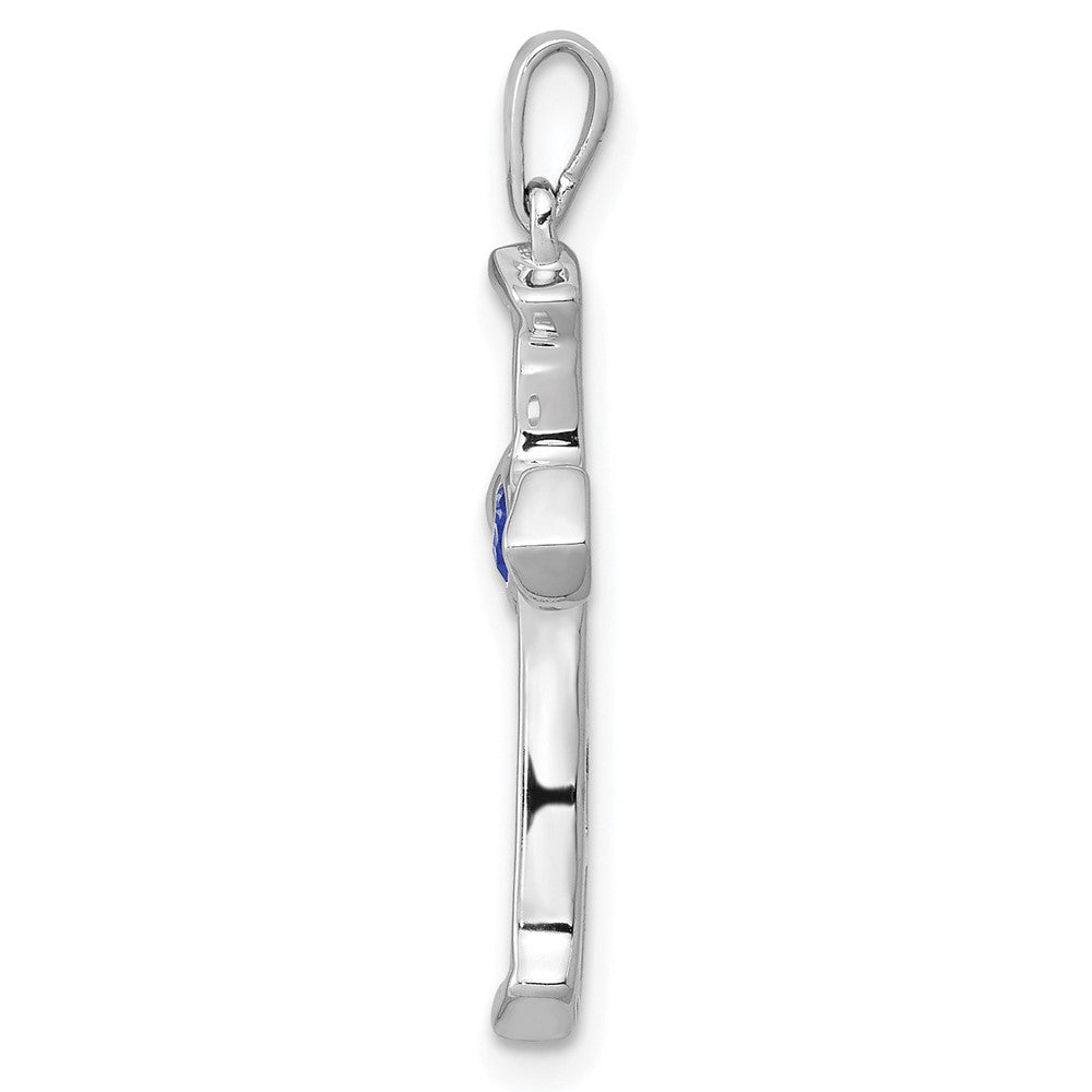 14k White Gold 1/5 carat Lab Grown Diamond VS/SI+ G+ and Lab Created Blue Sapphire Cross Pendant