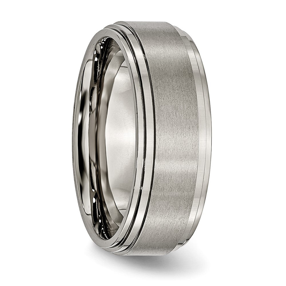 Titanium Brushed Center 8mm Double Step Ridged Edge Band Size - 13