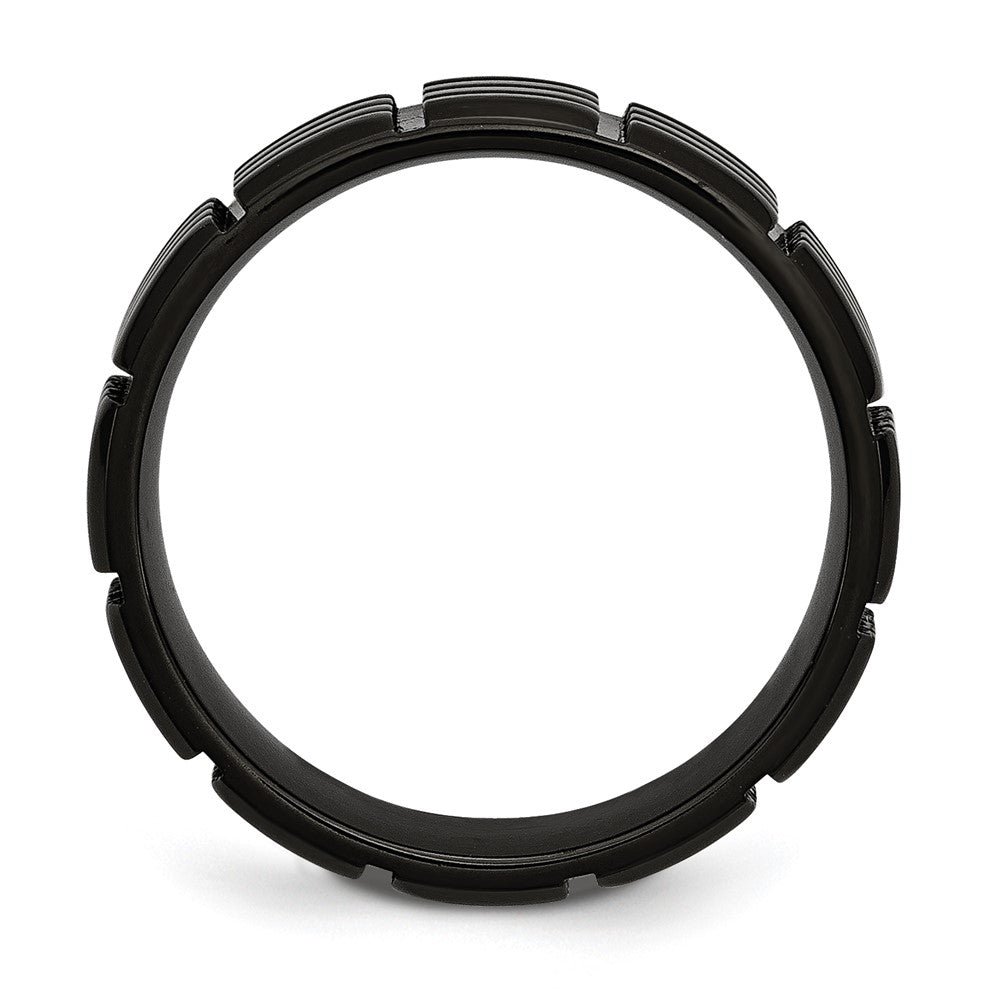 Stainless Steel Brushed Black IP-plated 8mm Grooved Band Size - 12.5