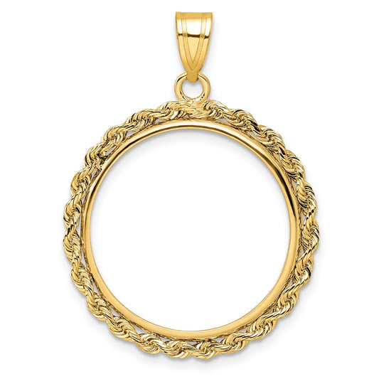 Wideband Distinguished Coin Jewelry 14k Polished Rope 21.6mm Prong Coin Bezel Pendant