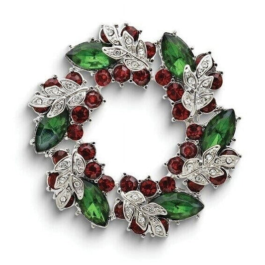 NEW Crystal Christmas Wreath Story Pin New with box/tags