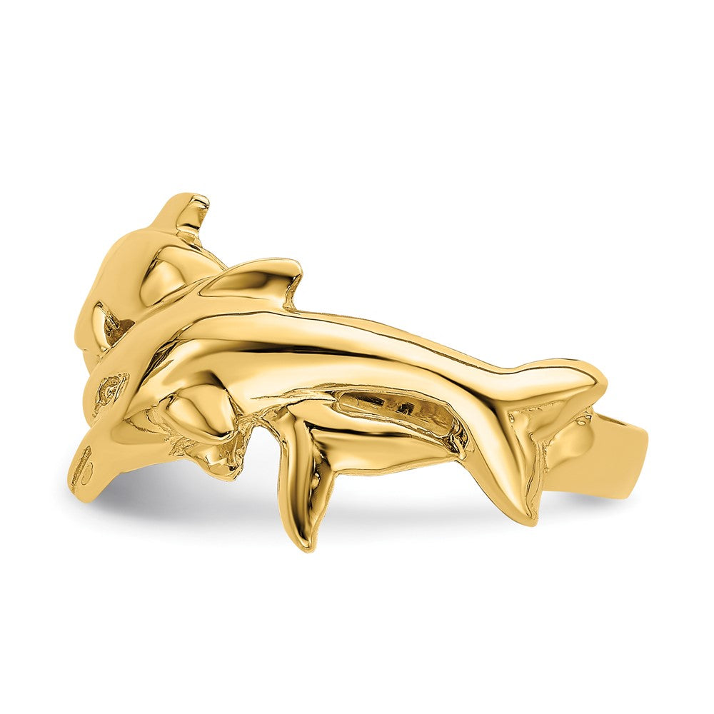 14K Polished Double Dolphin Ring Size 7