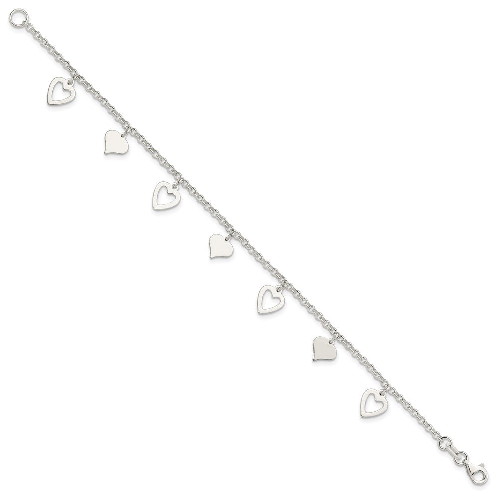 Sterling Silver Polished Heart Bracelet 7.5 inches