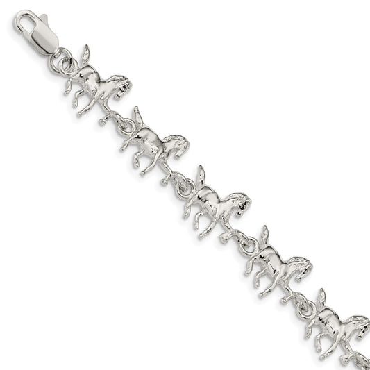 Sterling Silver Horses Bracelet 7 inches