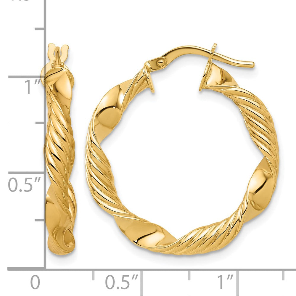 14K Gold Polished & Textured Round Hoop Earrings