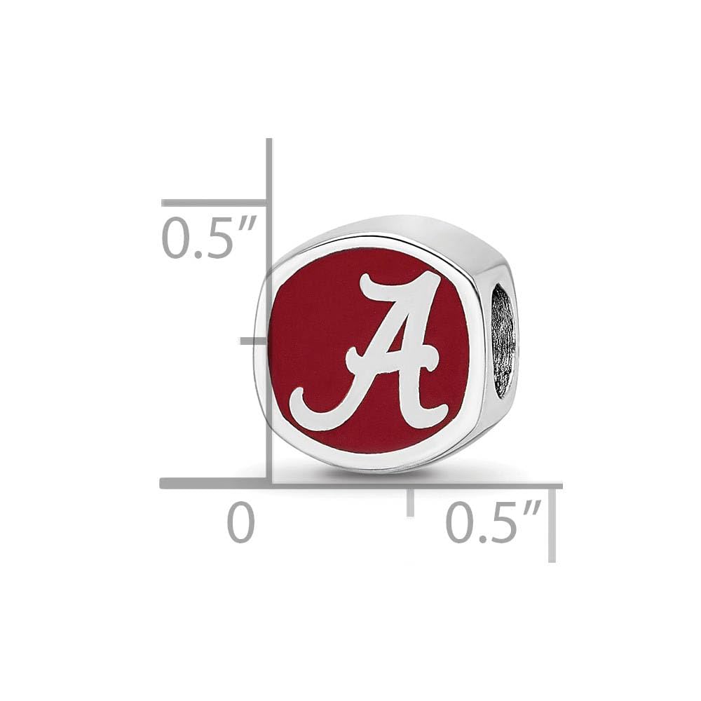 Sterling Silver The U of Alabama Cushion Shaped Logo Bead Charm