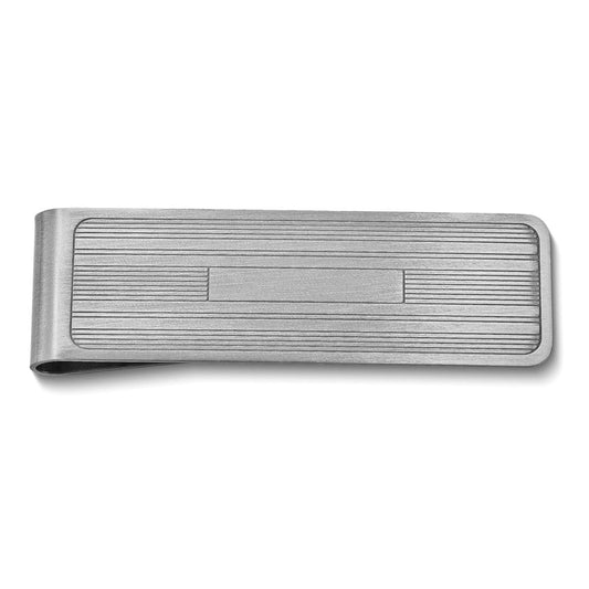 Antique Silver-tone Line Pattern Money Clip with Engraving Area QGM20747