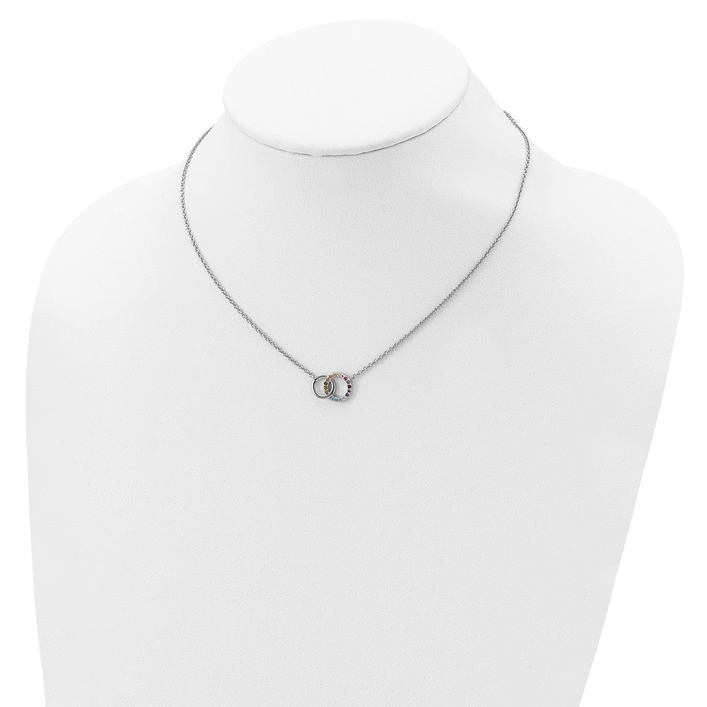 Prizma Sterling Silver Rhodium-plated 16 inch Colorful CZ Intertwined Circle Necklace with 2 inch Extender 16 Inches