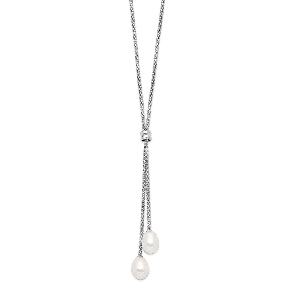 Sterling Silver Rhodium-plated 7-8mm Teardrop Freshwater Cultured Pearl 16 inch with 2 inch Extension Drop Necklace 16 Inches