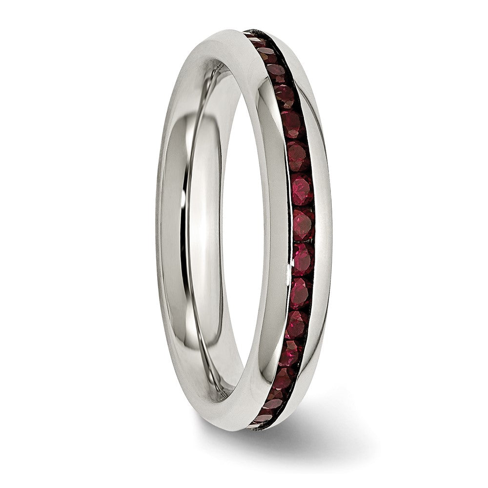 Stainless Steel Polished 4mm January Dark Red CZ Ring Size - 8