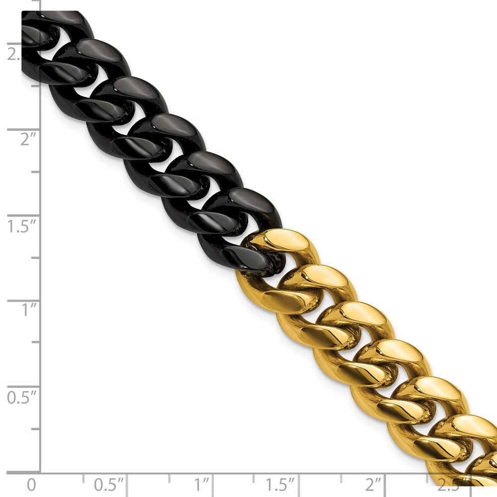 Chisel Stainless Steel Polished Black and Yellow IP-plated 12mm 8.25 inch Curb Link Bracelet 8.25 inches