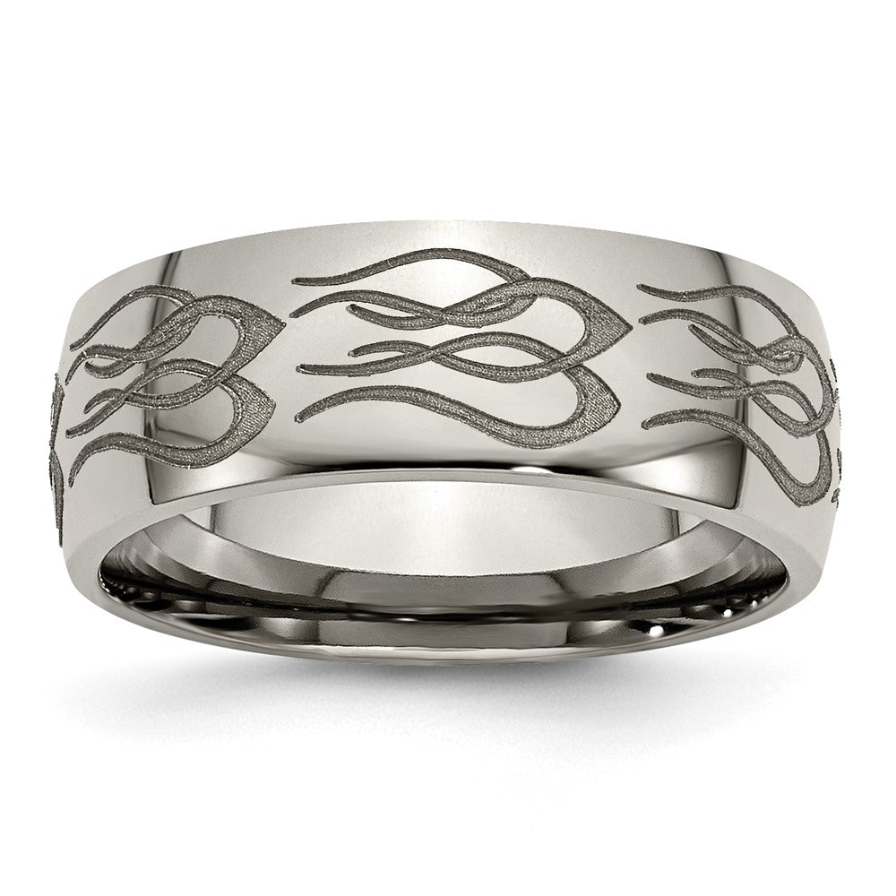 Titanium Polished Flame Laser Design 8mm Band Size - 10